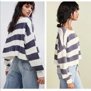 Free People navy and cream striped sweater